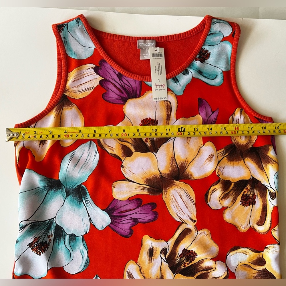 NWT Chicos Women's Tropical print-iris sleeveless sweater tank Sz 1 (M/8) - Picture 10 of 12